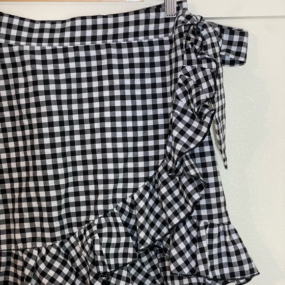 Shein S Black White Plaid Check Ruffle Wrap Mini Skirt - Picture 7 of 13